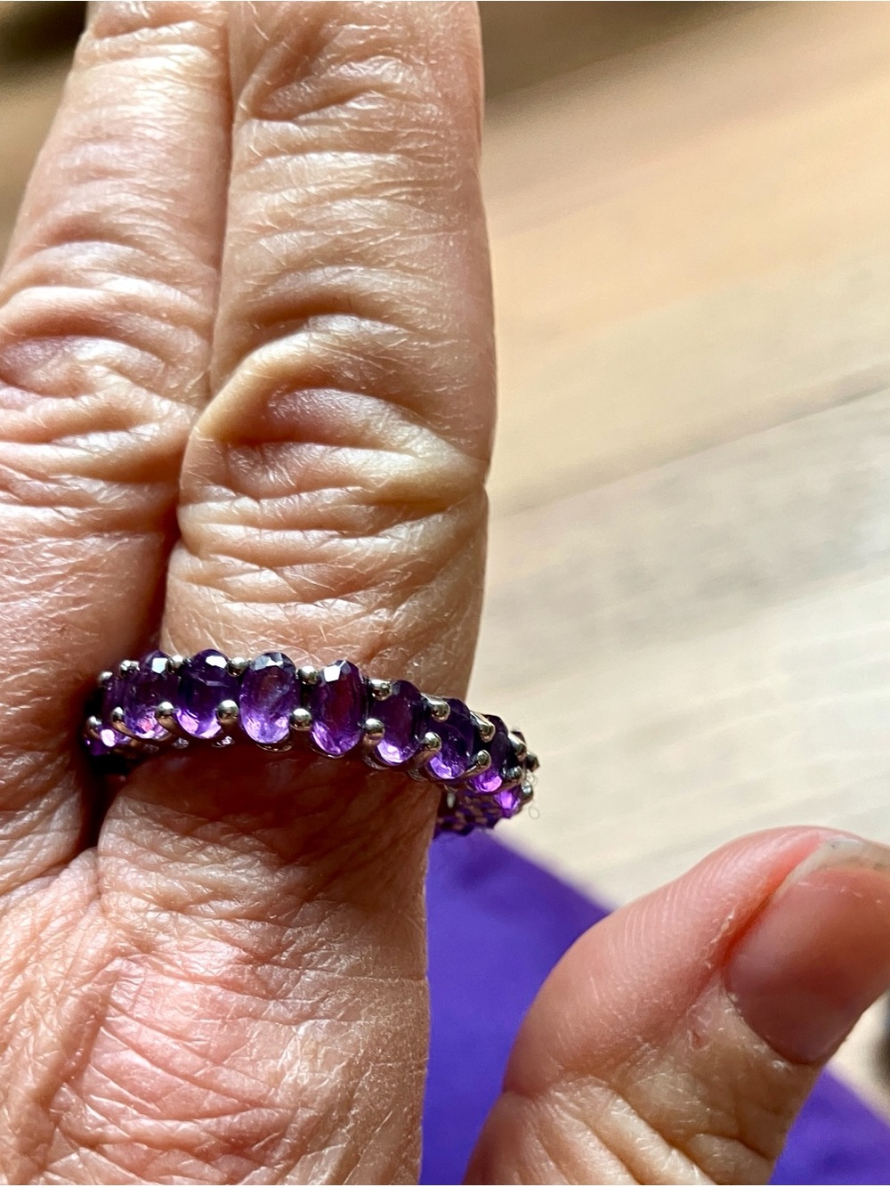 Purple Amethyst Eternity Ring in Silver-Tone Setting